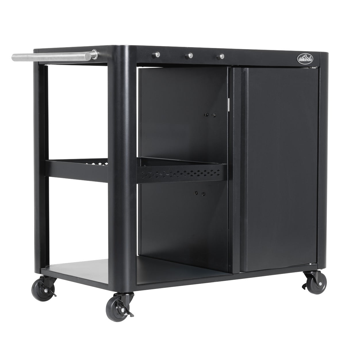 Dellonda BBQ/Plancha Workstation Trolley with Cupboard, Extension Table & Utensil Hooks, Black DG282