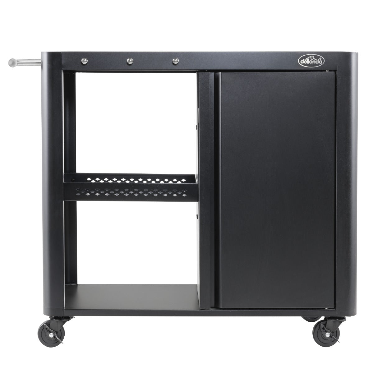 Dellonda BBQ/Plancha Workstation Trolley with Cupboard, Extension Table & Utensil Hooks, Black DG282