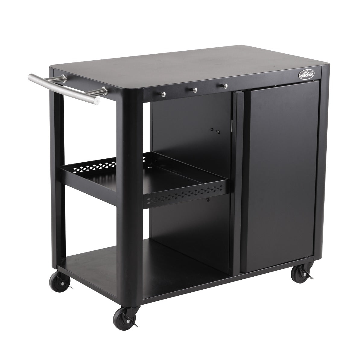 Dellonda BBQ/Plancha Workstation Trolley with Cupboard, Extension Table & Utensil Hooks, Black DG282