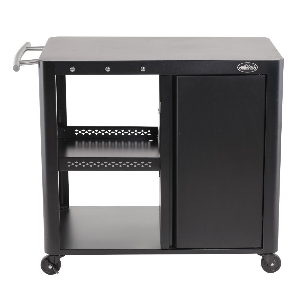 Dellonda BBQ/Plancha Workstation Trolley with Cupboard, Extension Table & Utensil Hooks, Black DG282