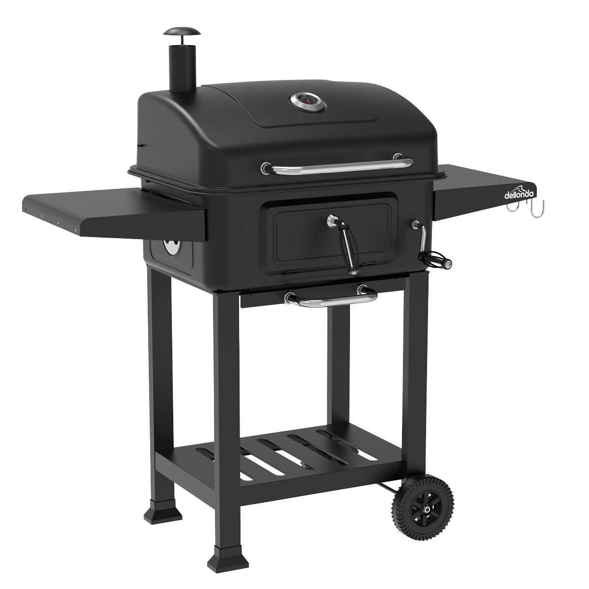 Dellonda Charcoal Grill BBQ Smoker & Trolley with 2 Side Shelves - Black DG283