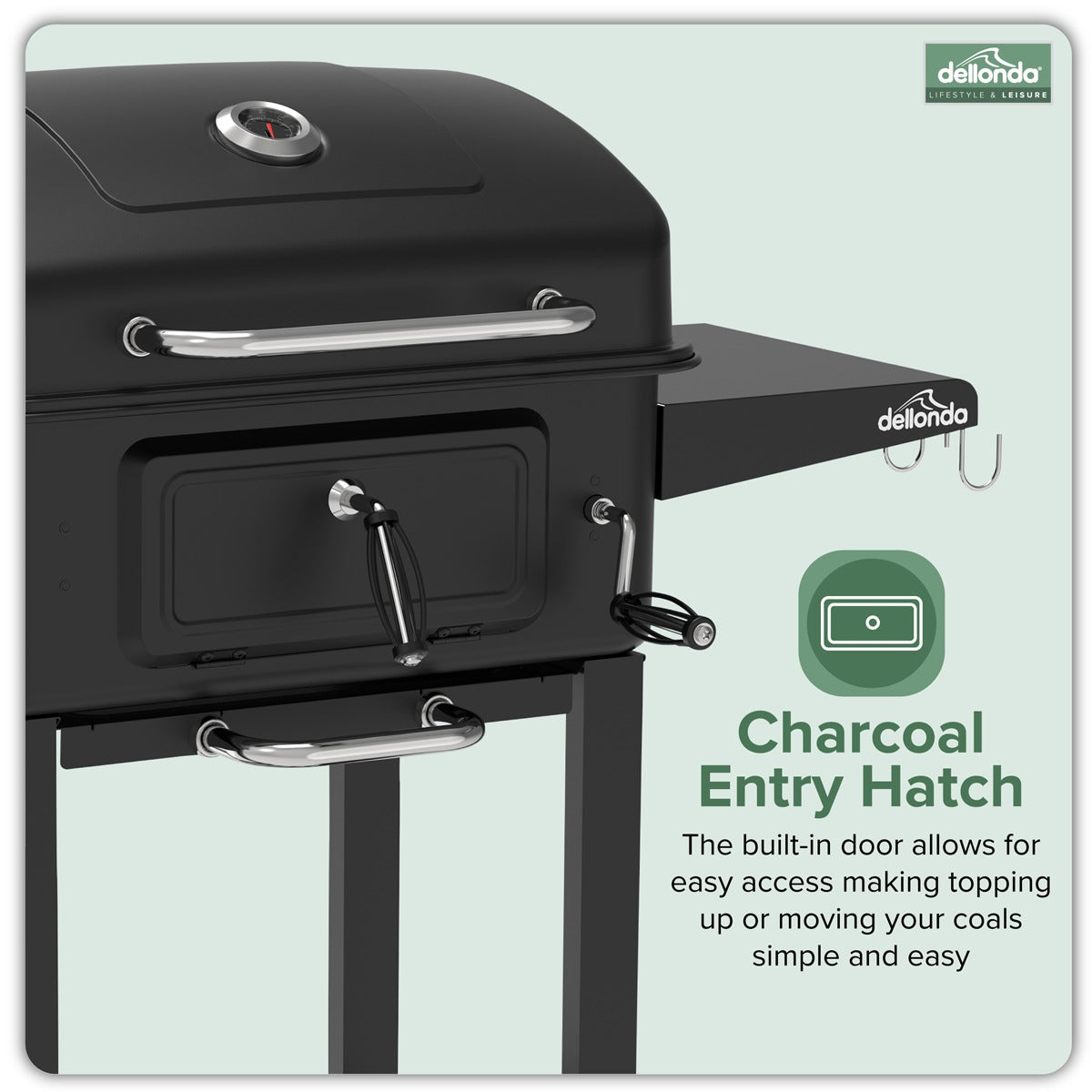 Dellonda Charcoal Grill BBQ Smoker & Trolley with 2 Side Shelves - Black DG283
