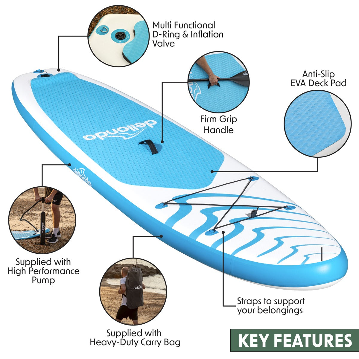 Dellonda Inflatable Stand-Up Paddle Board 10'6" - Light Blue/White DL152