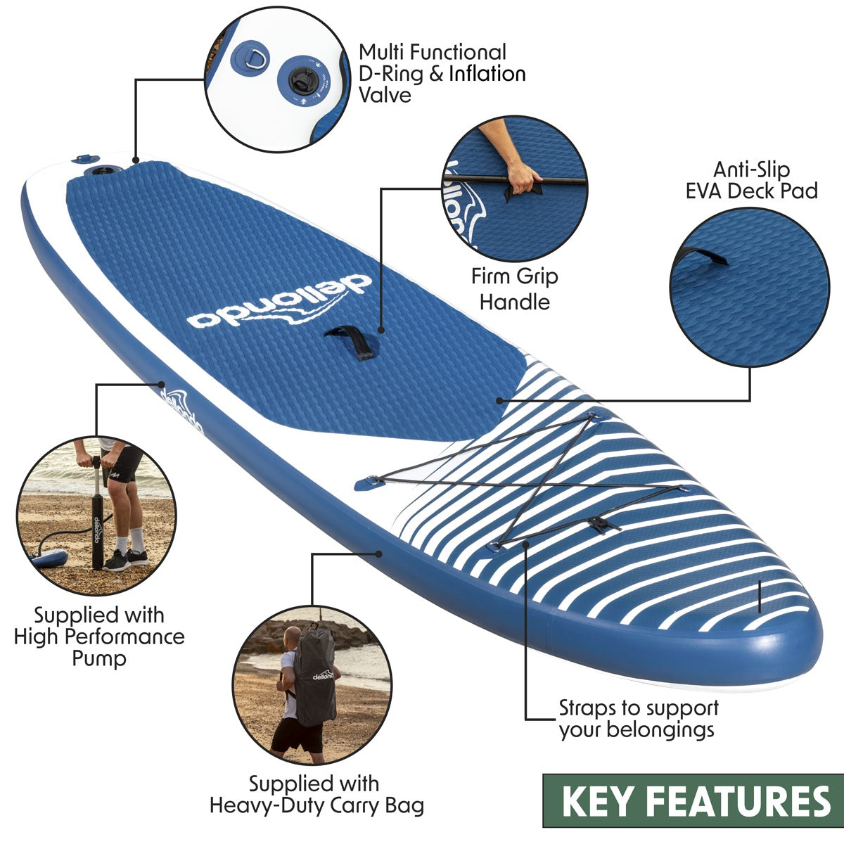 Dellonda Inflatable Stand-Up Paddle Board 10'2" - Dark Blue/White DL153