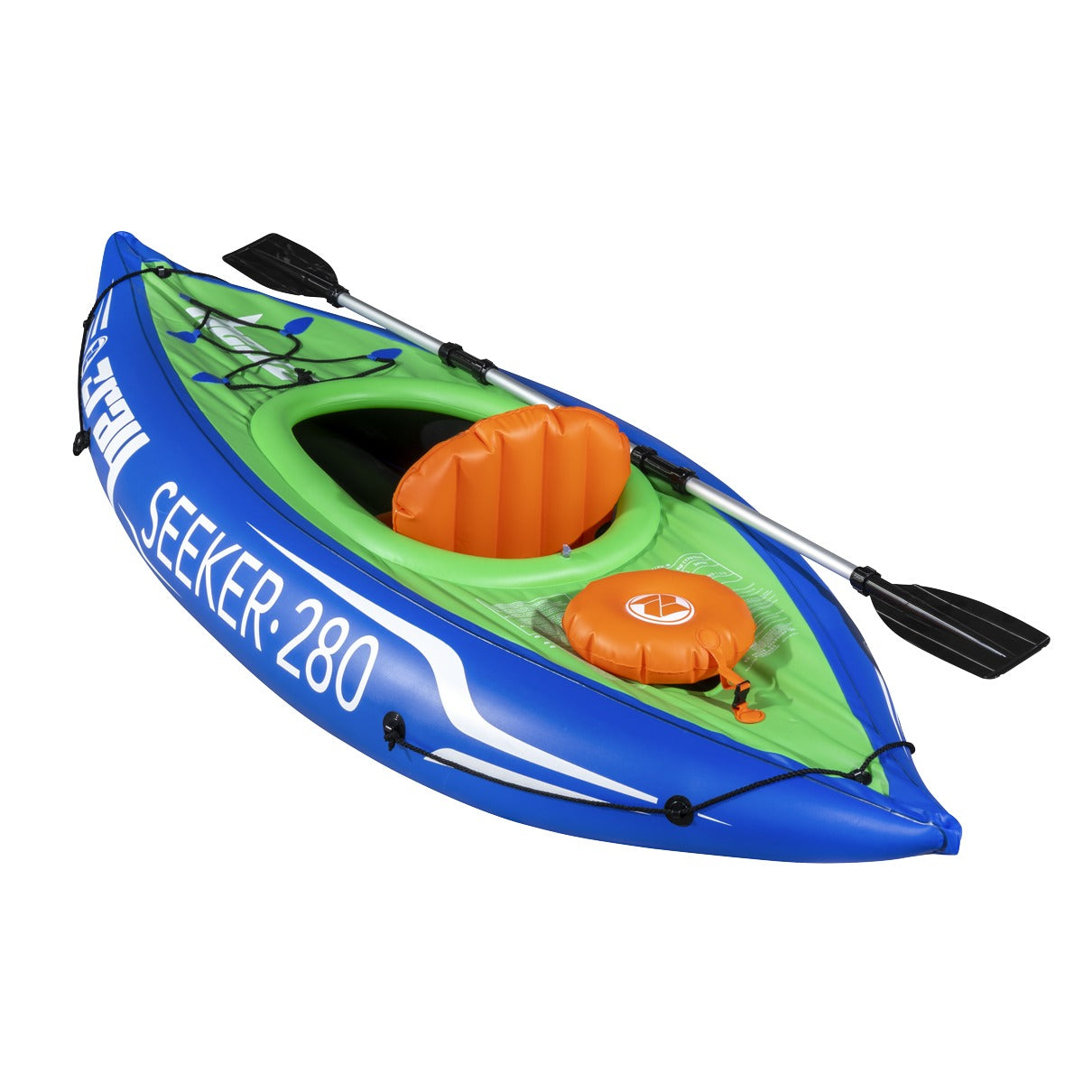 Dellonda Inflatable One-Person Kayak/Canoe Set with Pump, Carry Bag & Aluminium Oar - Blue/Green DL154