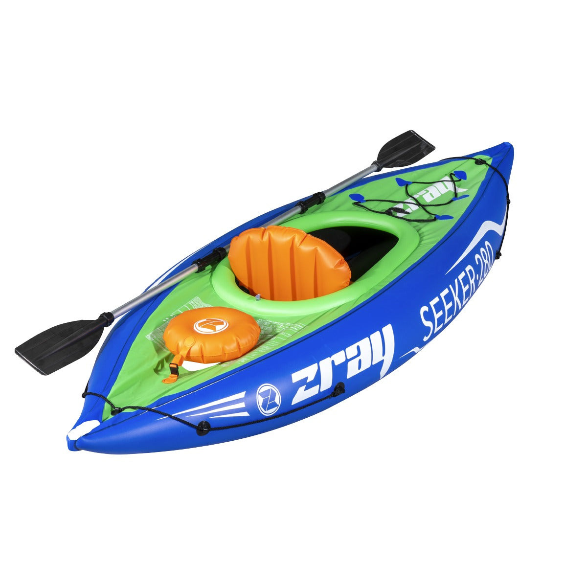 Dellonda Inflatable One-Person Kayak/Canoe Set with Pump, Carry Bag & Aluminium Oar - Blue/Green DL154