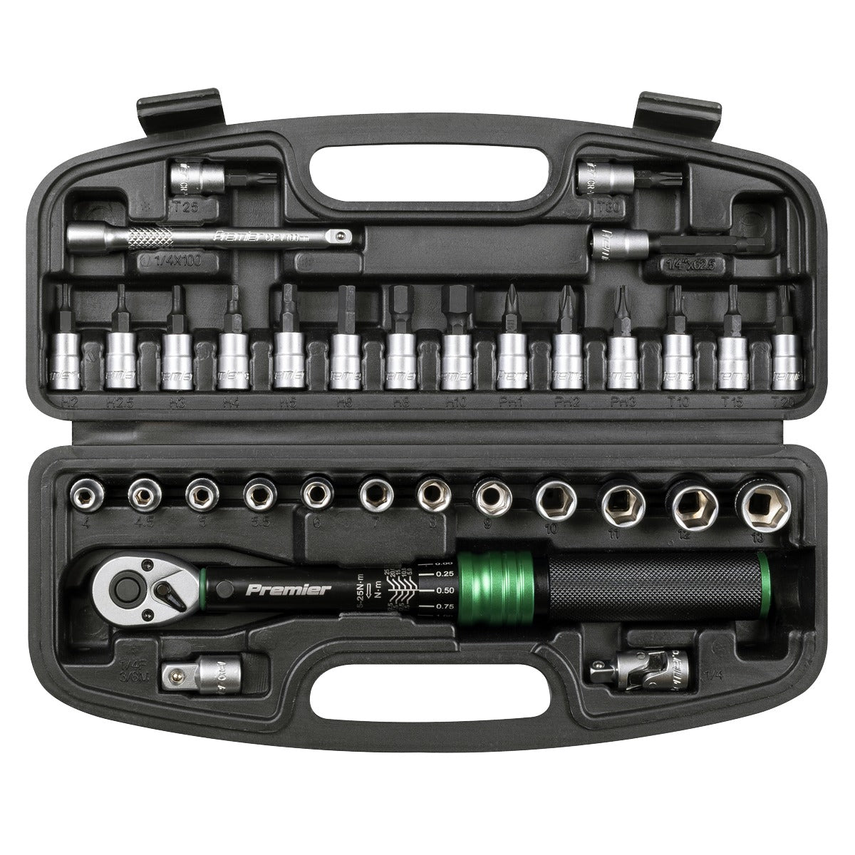 Premier Black Torque Wrench Set 1/4"Sq Drive 5-25Nm 33pc STW910B
