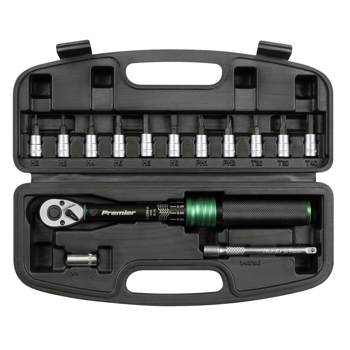 Premier Black Torque Wrench Set 1/4"Sq Drive 5-25Nm 14pc STW911B