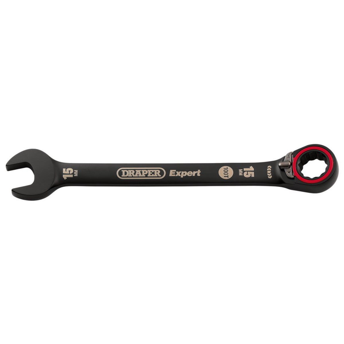 Draper Expert HI-TORQ Metric Reversible Ratchet Combination Spanner, 15mm, Black 03905