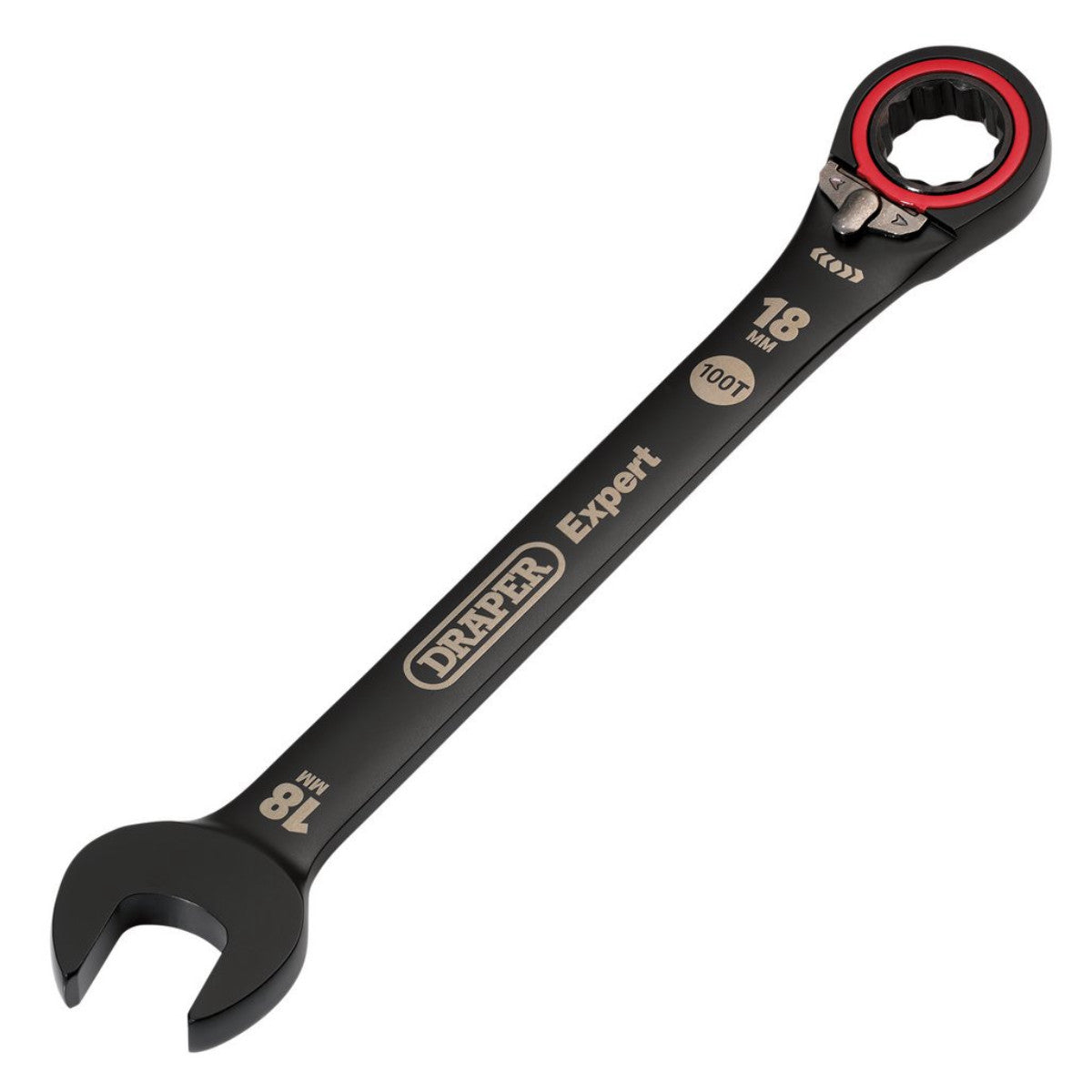 Draper Expert HI-TORQ Metric Reversible Ratchet Combination Spanner, 18mm, Black 03908