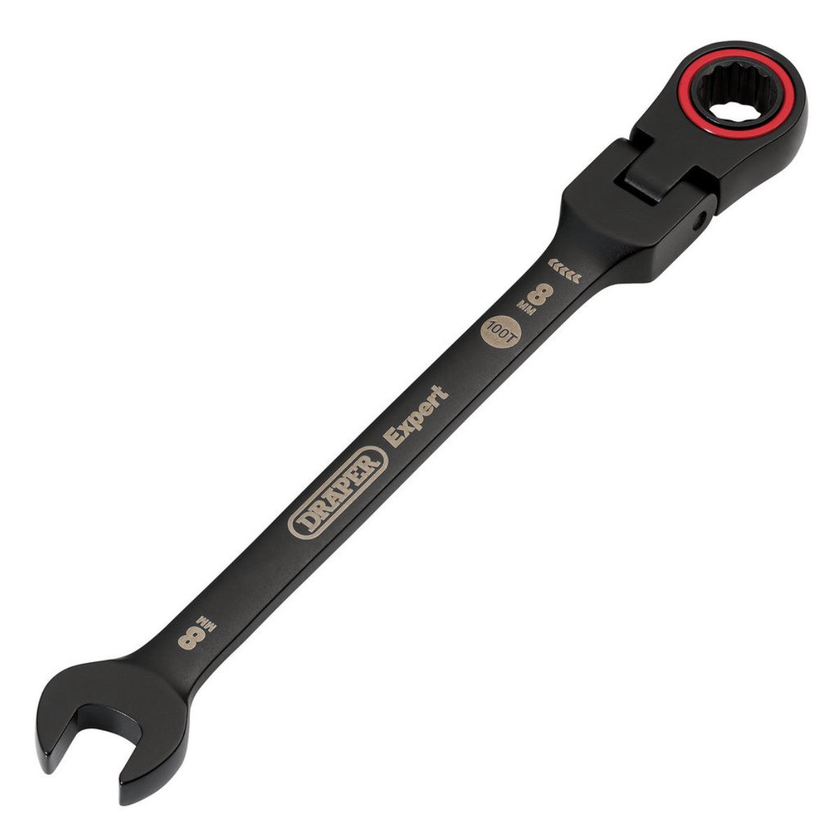 Draper Expert HI-TORQ Metric Flexible Head Ratchet Combination Spanner, 8mm, Black 03914
