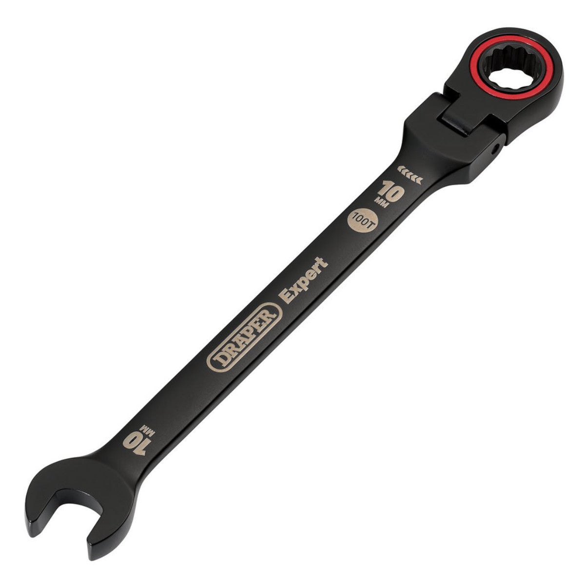 Draper Expert HI-TORQ Metric Flexible Head Ratchet Combination Spanner, 10mm, Black 03916
