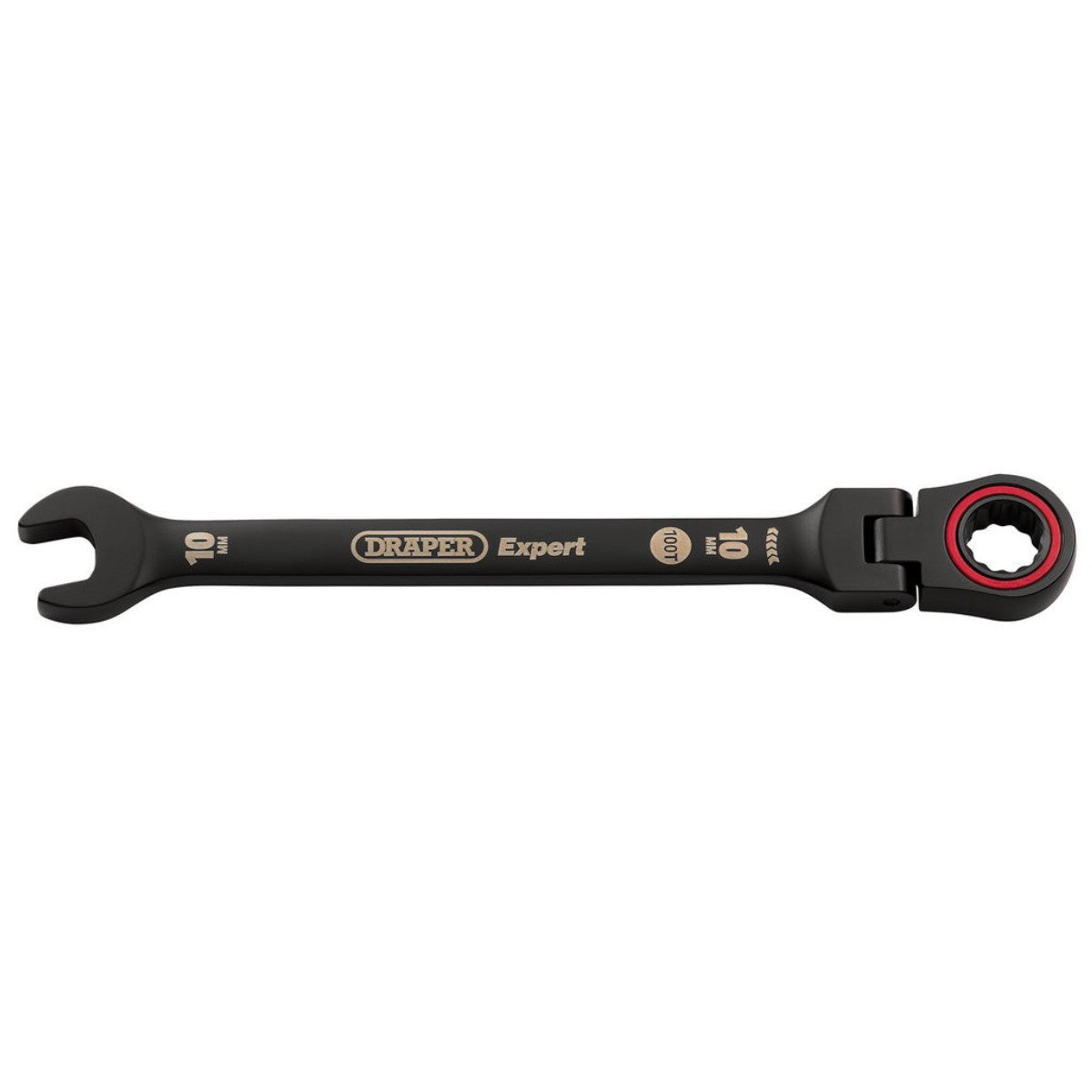 Draper Expert HI-TORQ Metric Flexible Head Ratchet Combination Spanner, 10mm, Black 03916