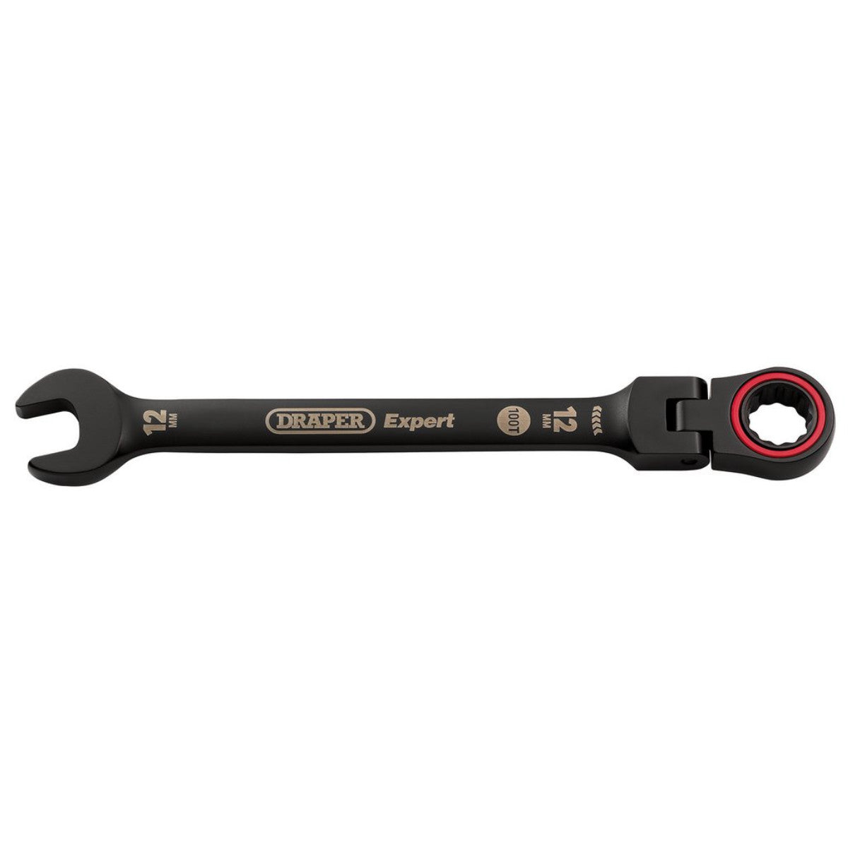 Draper Expert HI-TORQ Metric Flexible Head Ratchet Combination Spanner, 12mm, Black 03918