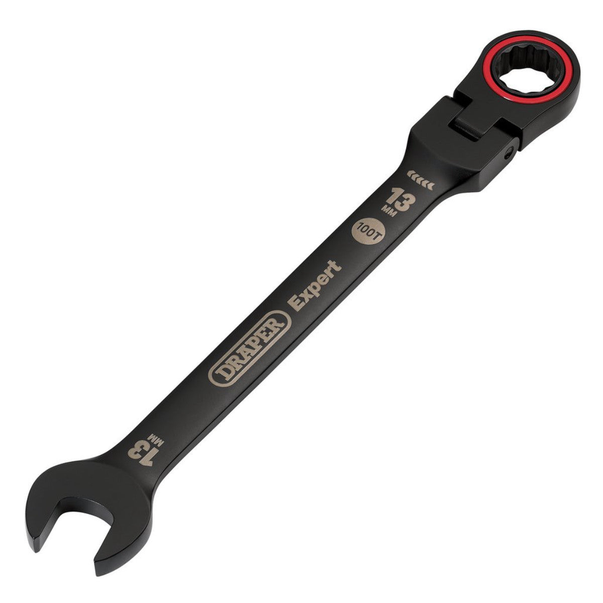 Draper Expert HI-TORQ Metric Flexible Head Ratchet Combination Spanner, 13mm, Black 03919