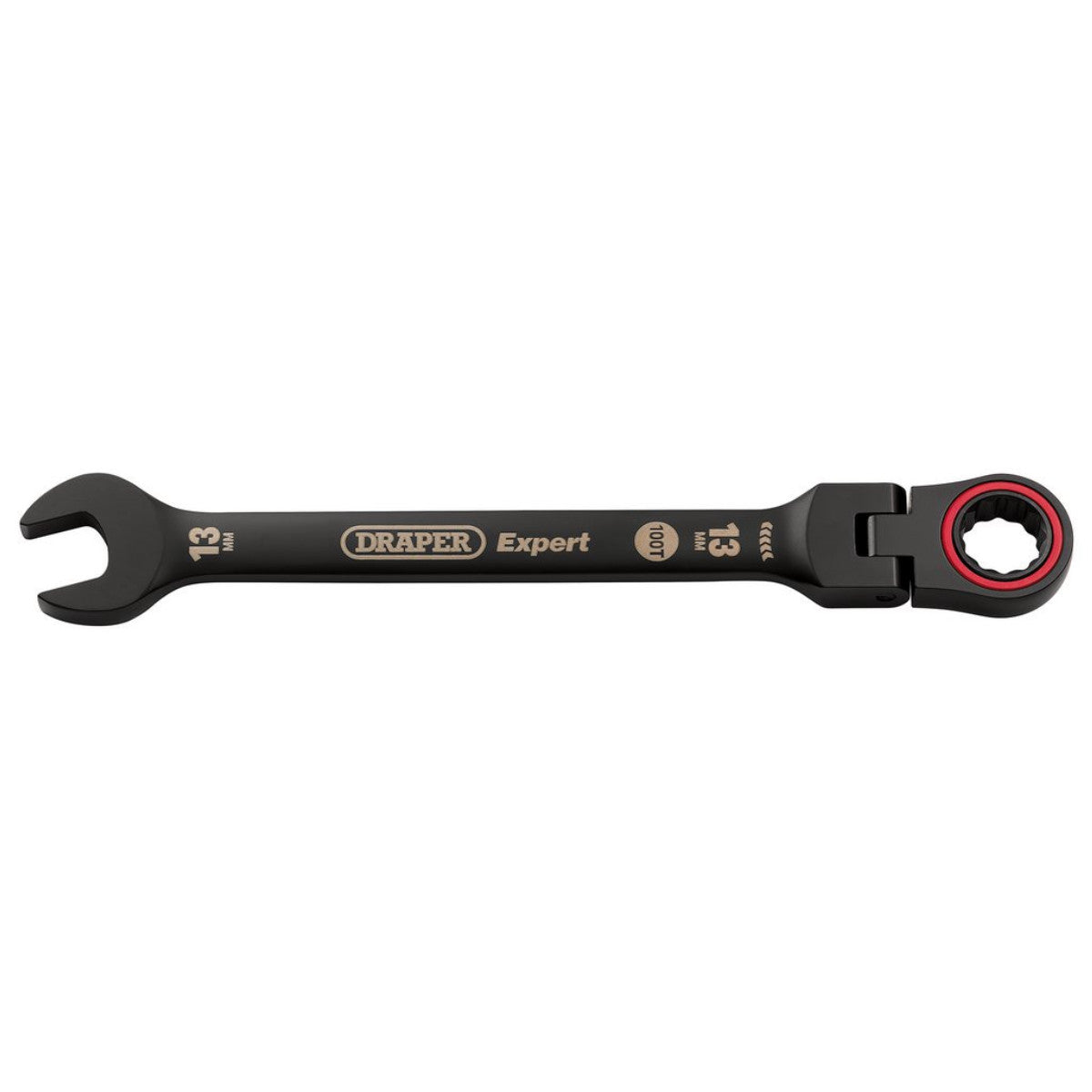 Draper Expert HI-TORQ Metric Flexible Head Ratchet Combination Spanner, 13mm, Black 03919