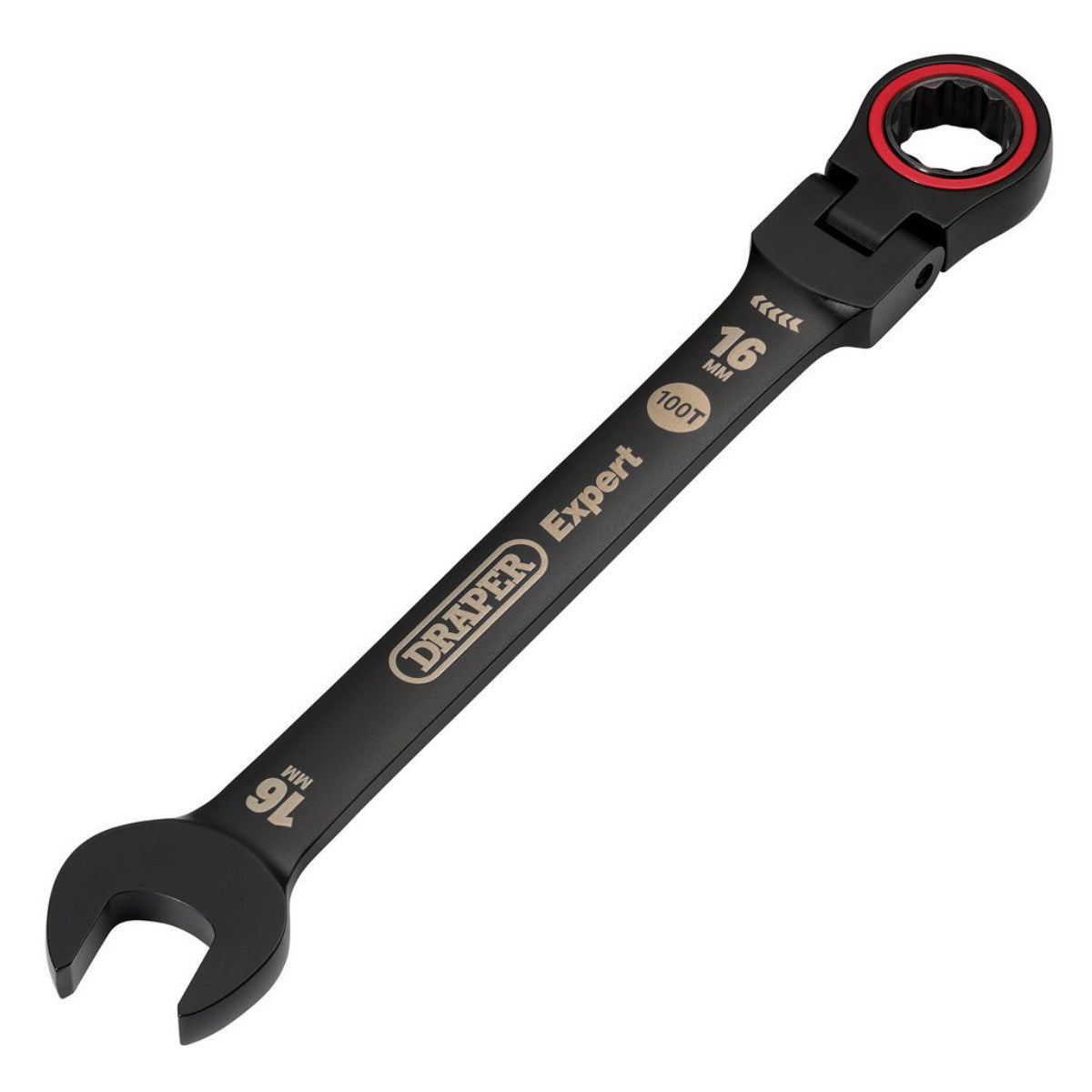 Draper Expert HI-TORQ Metric Flexible Head Ratchet Combination Spanner, 16mm, Black 03923