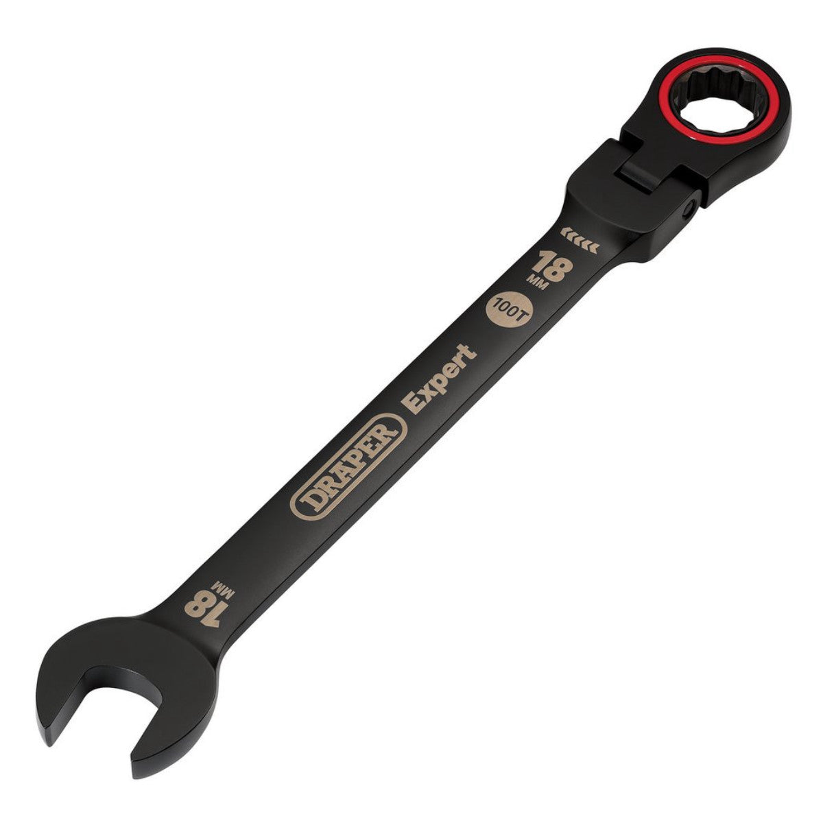 Draper Expert HI-TORQ Metric Flexible Head Ratchet Combination Spanner, 18mm, Black 03925