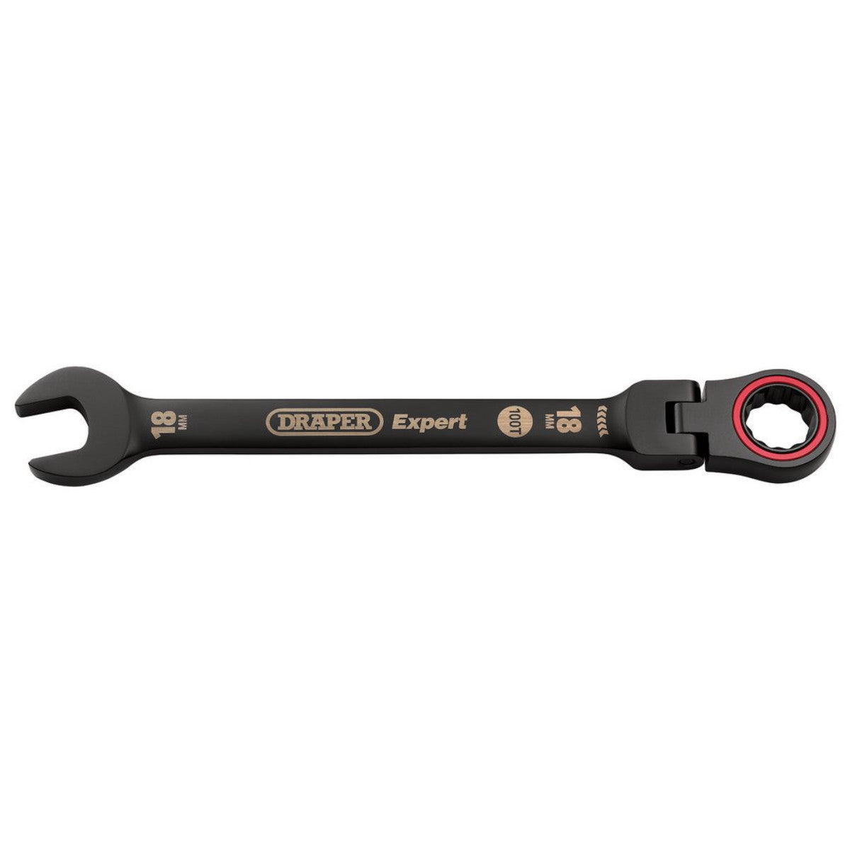 Draper Expert HI-TORQ Metric Flexible Head Ratchet Combination Spanner, 18mm, Black 03925