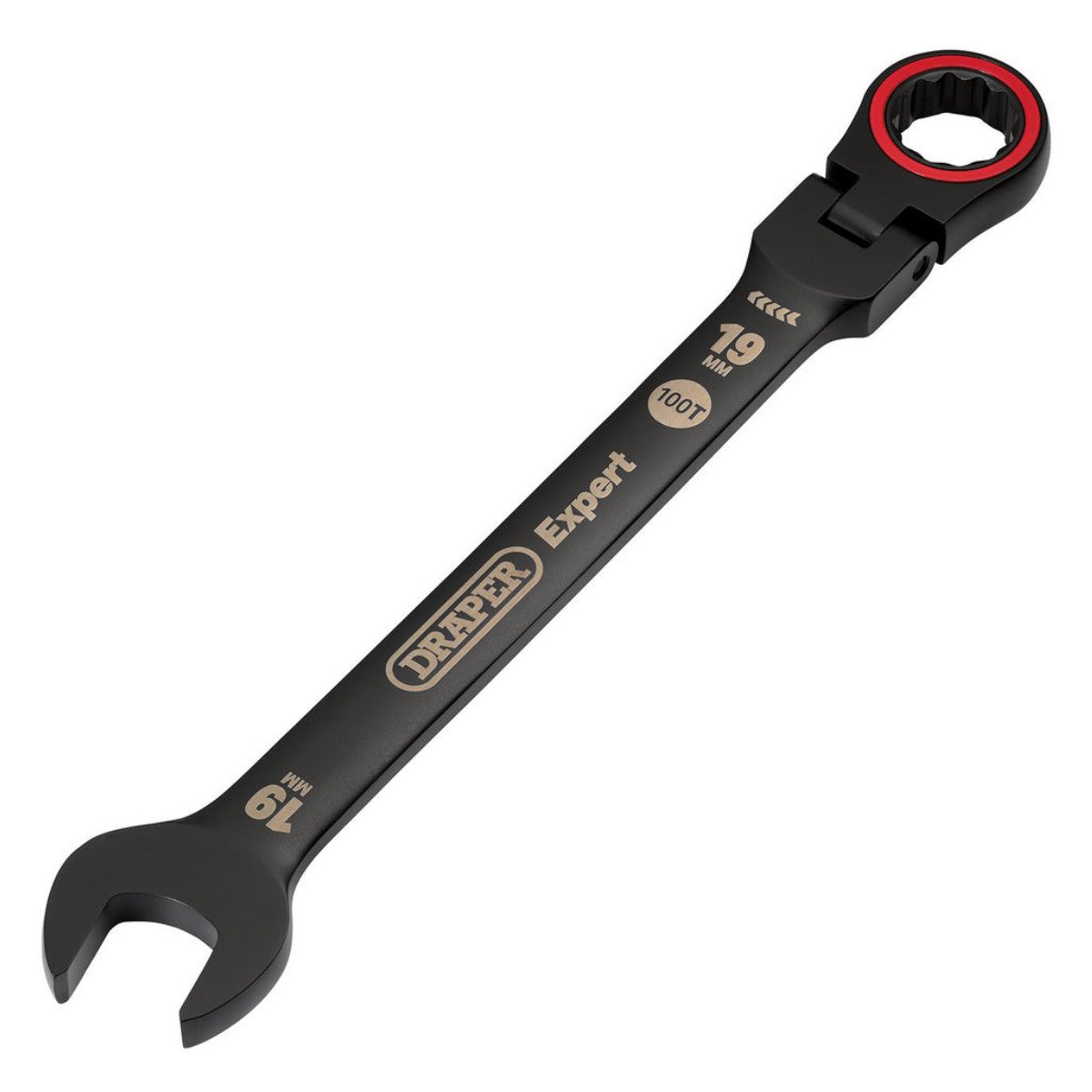 Draper Expert HI-TORQ Metric Flexible Head Ratchet Combination Spanner, 19mm, Black 03926