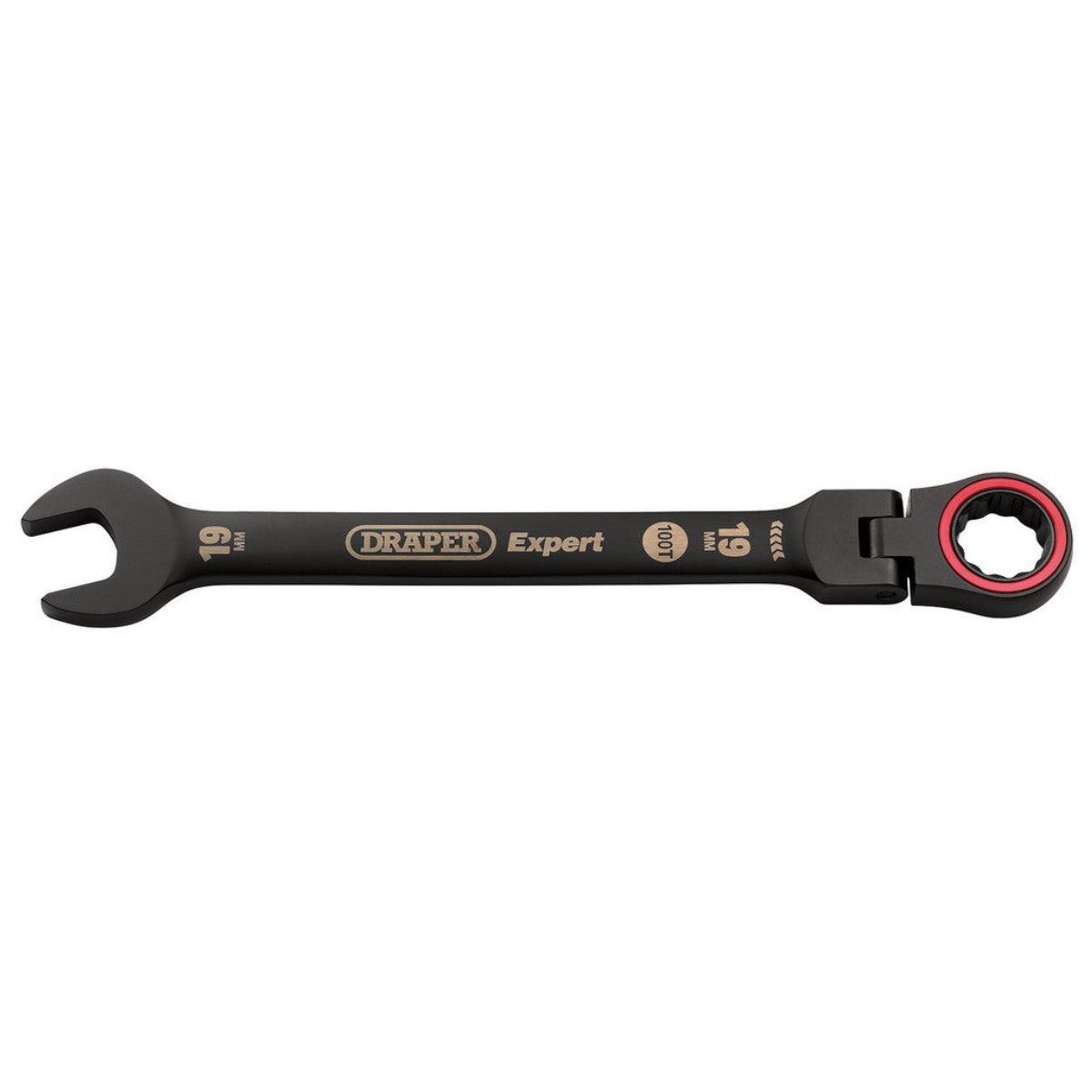 Draper Expert HI-TORQ Metric Flexible Head Ratchet Combination Spanner, 19mm, Black 03926