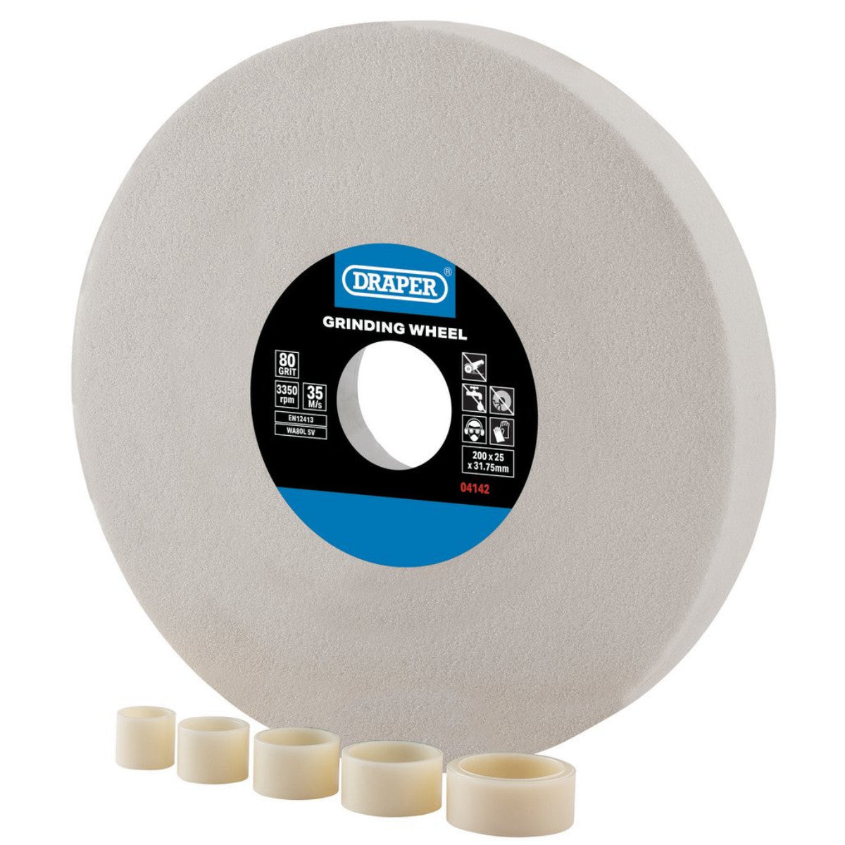 Draper Aluminium Oxide Bench Grinding Wheel, 200 x 25mm, 80G, White 04142
