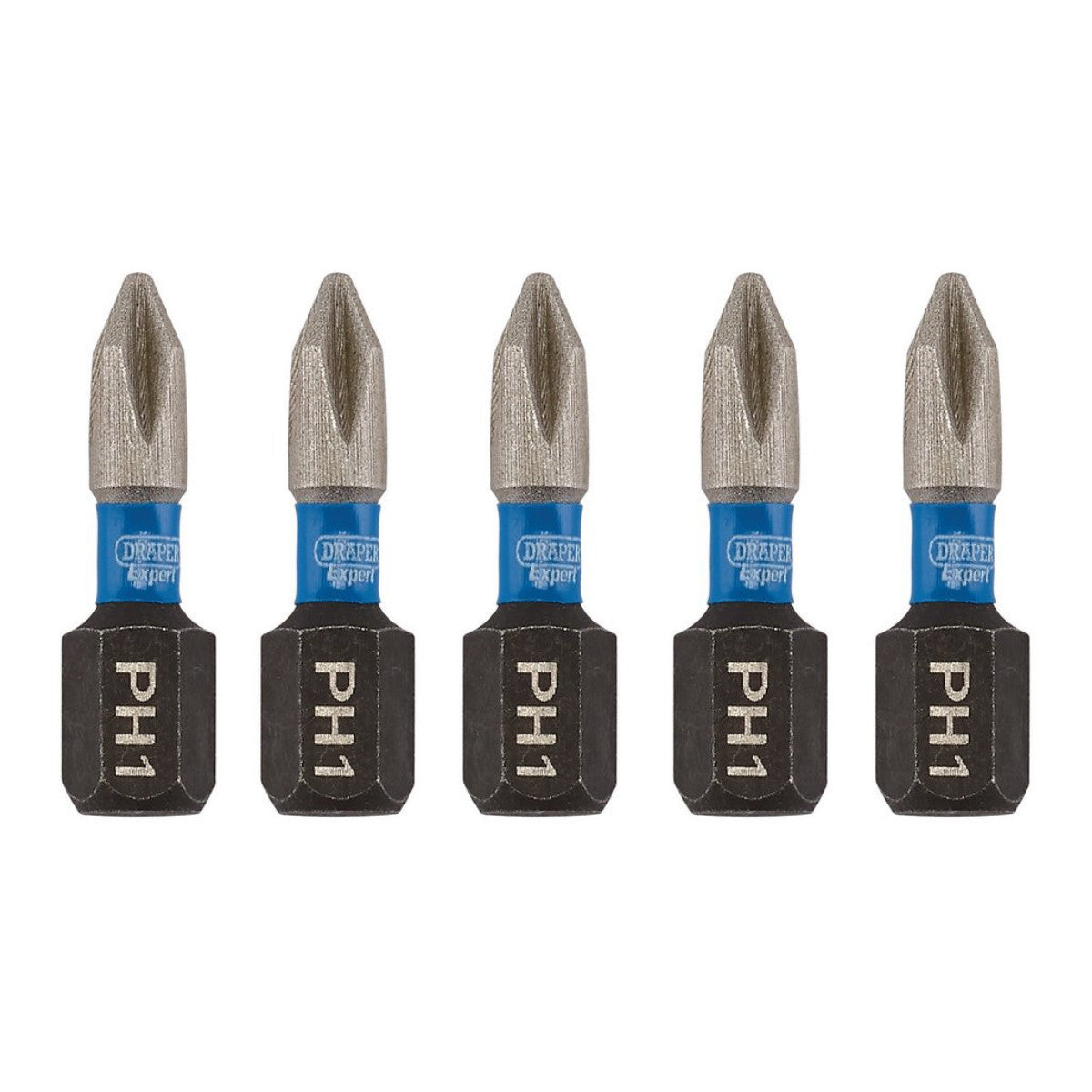 Draper Expert Cross Slot/PH Type Impact Screwdriver Bits, No.1 x 25mm, 1/4" Hex (Pack of 5) 04934