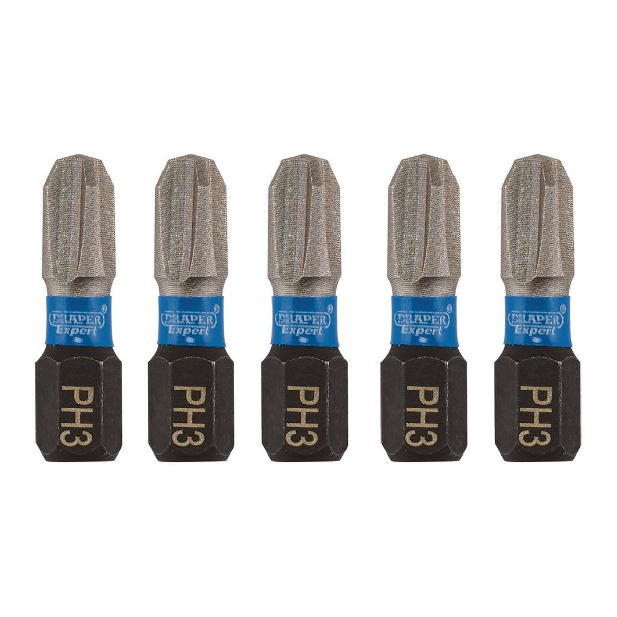 Draper Expert Cross Slot/PH Type Impact Screwdriver Bits, No.3 x 25mm, 1/4" Hex (Pack of 5) 04936
