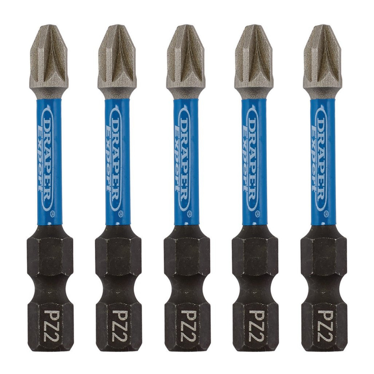 Draper Expert PZ-Type Impact Screwdriver Bits, No.2 x 50mm, 1/4" Hex (Pack of 5) 05647