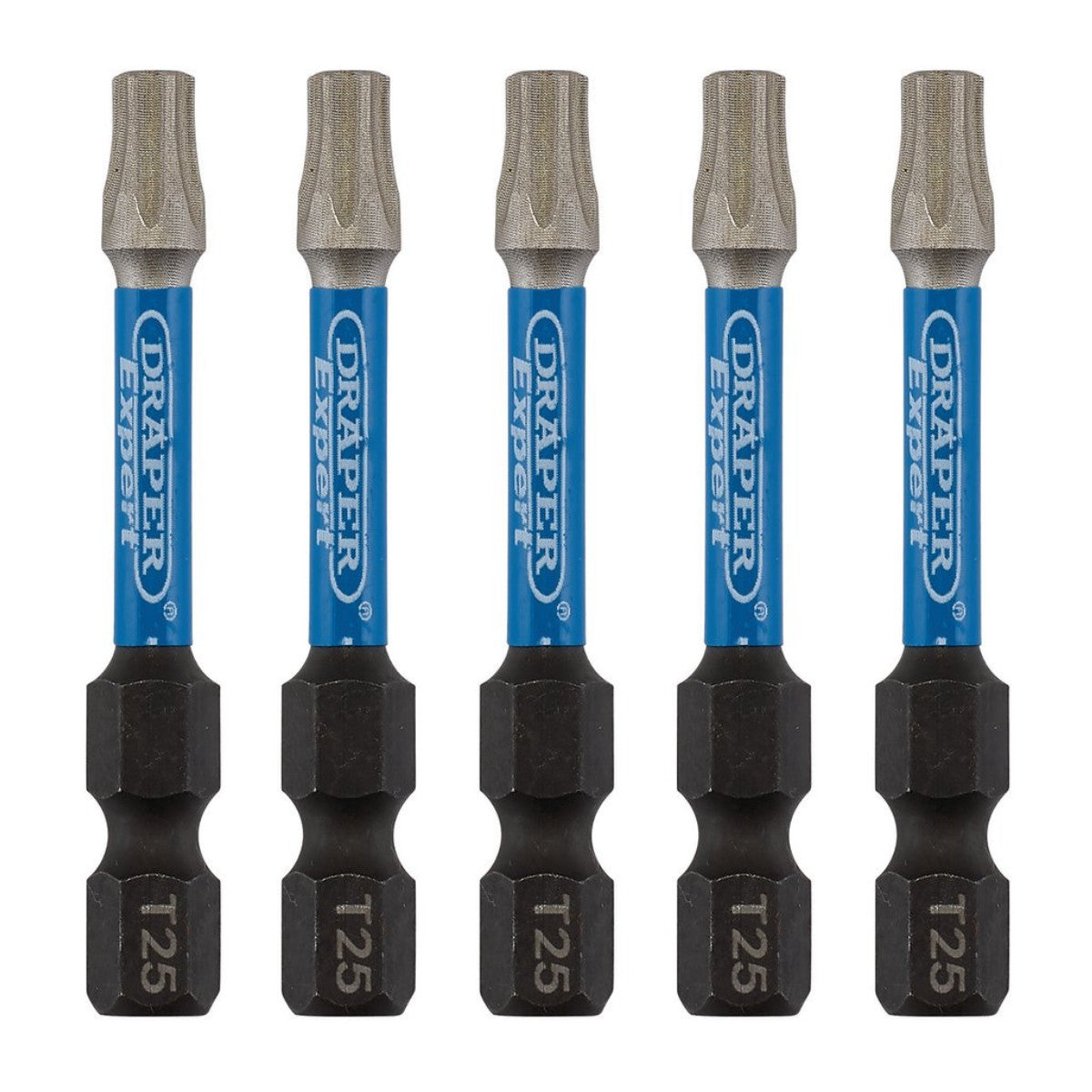 Draper Expert TX-STAR Impact Screwdriver Bits, T25 x 50mm, 1/4" Hex (Pack of 5) 05653