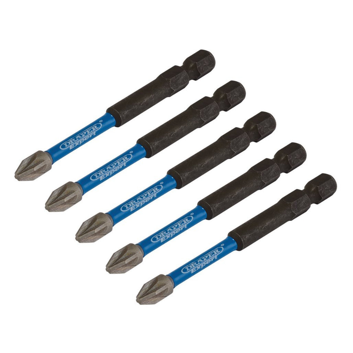 Draper Expert PZ-Type Impact Screwdriver Bits, No.2 x 75mm, 1/4" Hex (Pack of 5) 05675