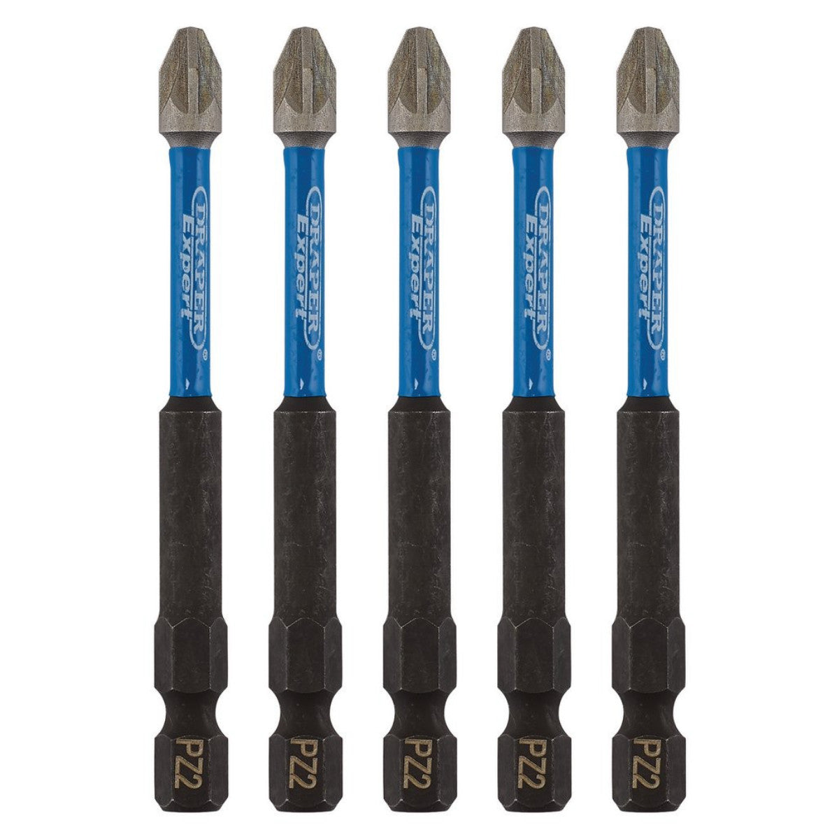 Draper Expert PZ-Type Impact Screwdriver Bits, No.2 x 75mm, 1/4" Hex (Pack of 5) 05675