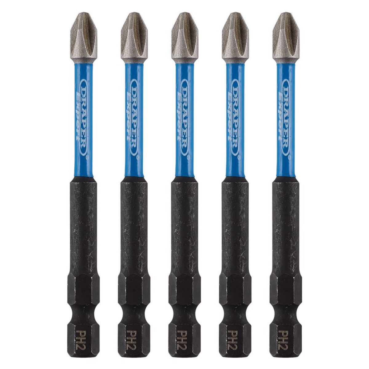 Draper Expert Cross Slot/PH Type Impact Screwdriver Bits, No.2 x 75mm, 1/4" Hex (Pack of 5) 05676