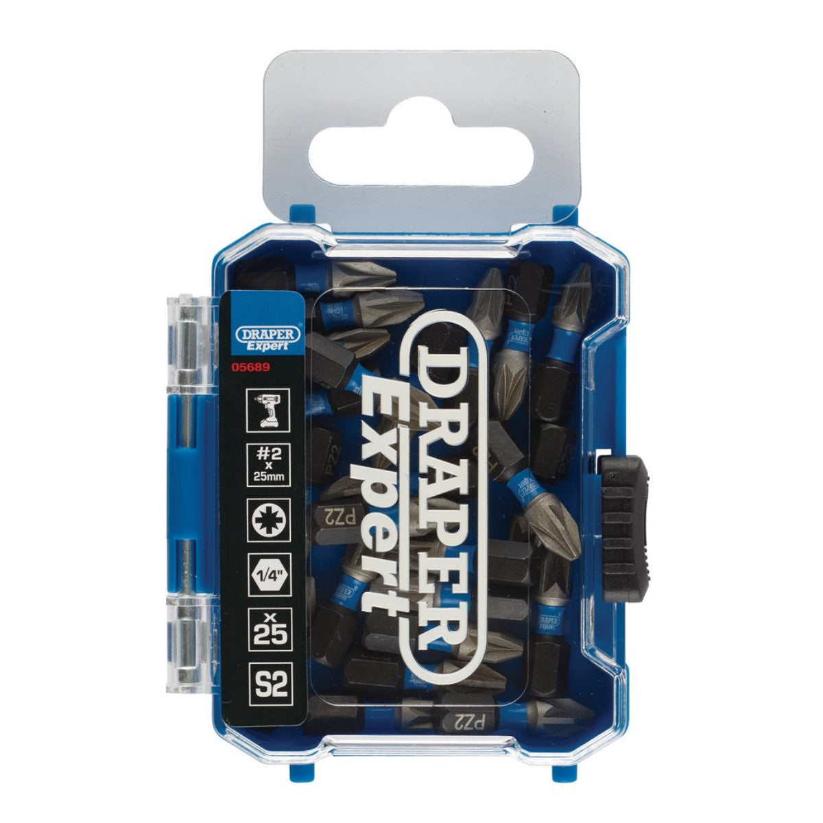 Draper Expert PZ-Type Impact Screwdriver Bits, No.2 x 25mm, 1/4" Hex (Pack of 25) 05689