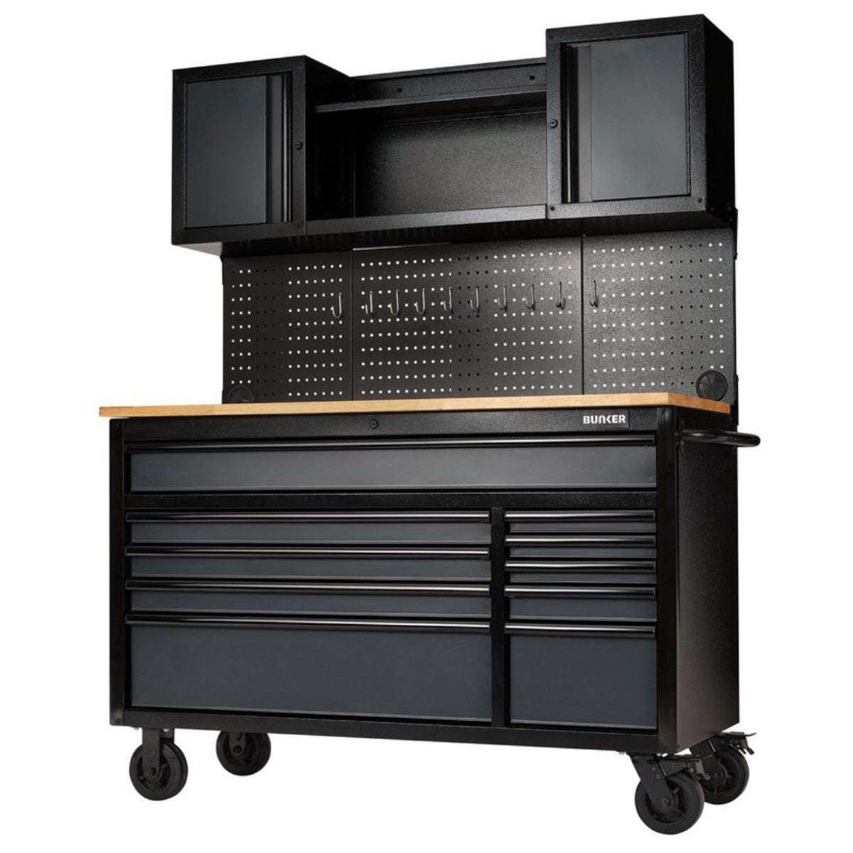 Bunker 10 Drawer Roller Workstation with Workbench, 56", Grey 08242