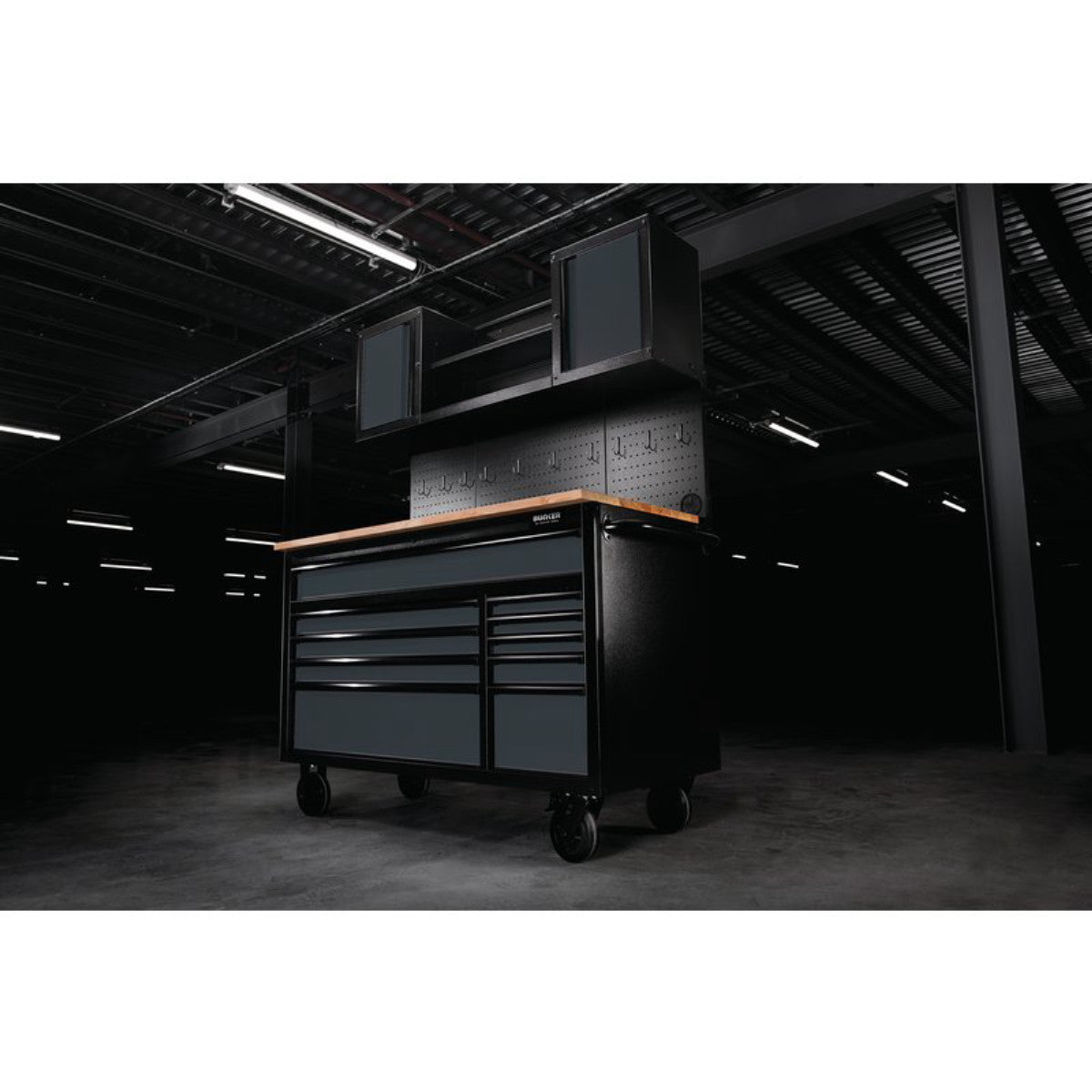 Bunker 10 Drawer Roller Workstation with Workbench, 56", Grey 08242