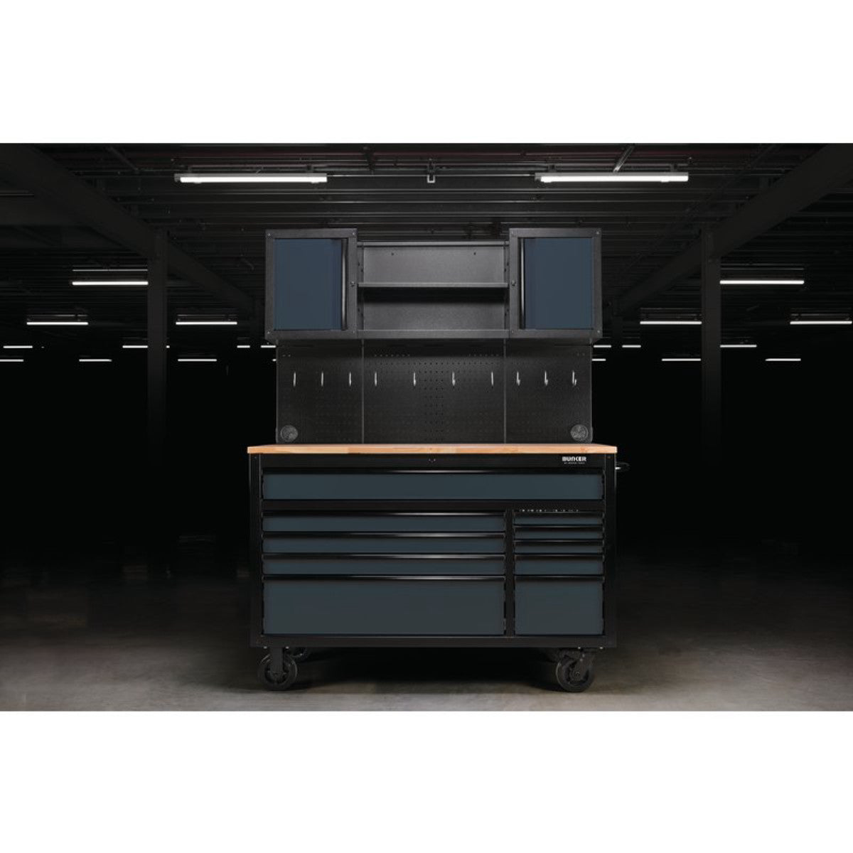 Bunker 10 Drawer Roller Workstation with Workbench, 56", Grey 08242