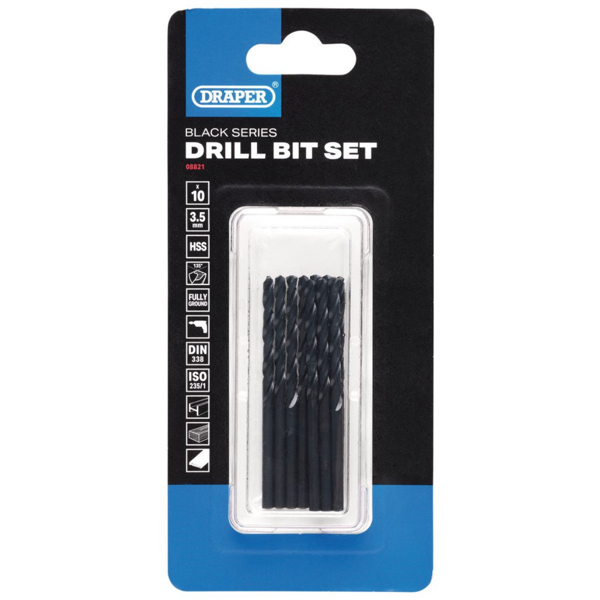 Draper Black HSS Drill Bit, 3.5 x 70mm (Pack of 10) 08821