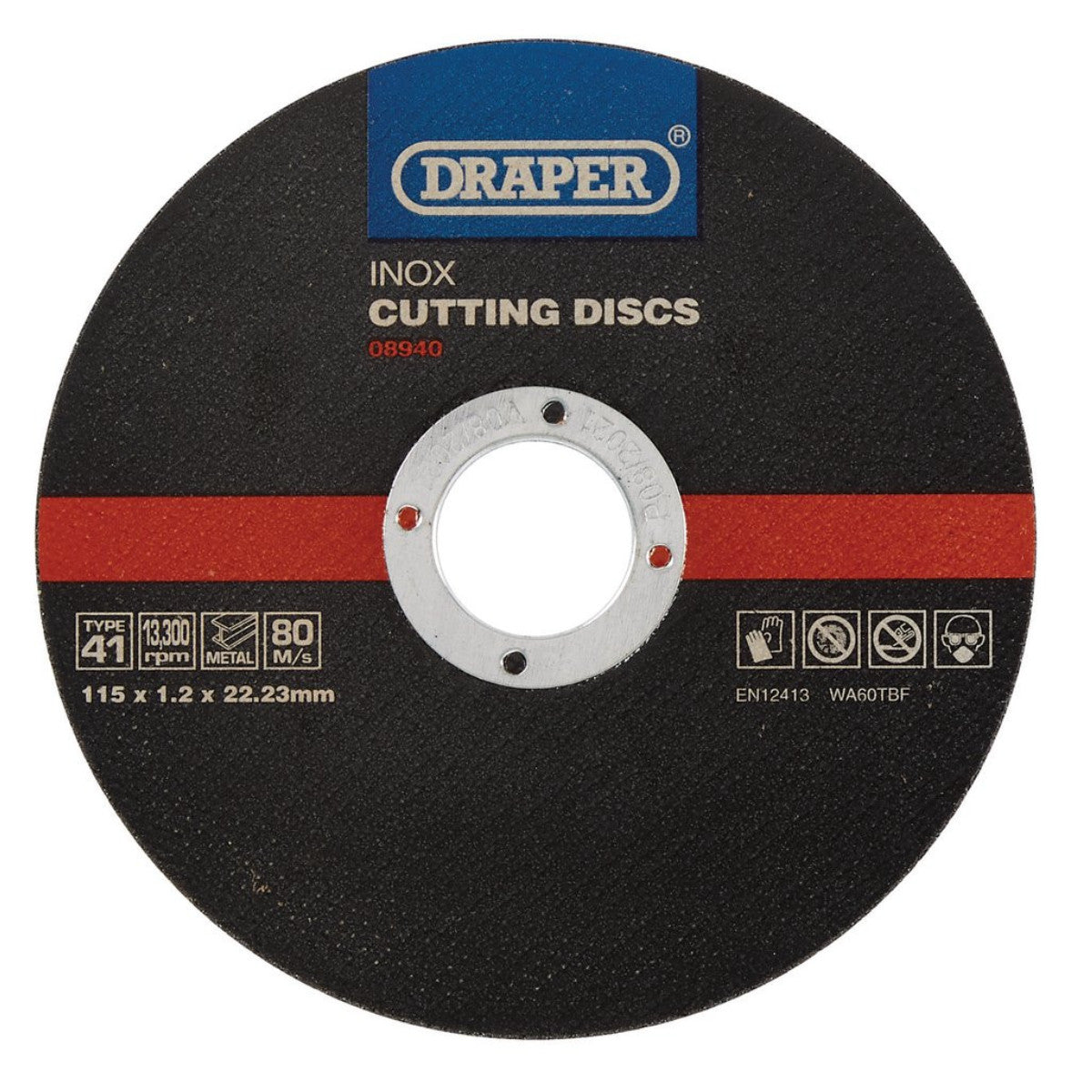 Draper Inox Flat Metal Cutting Discs, 115 x 22.2 x 1.2mm (Pack of 10) 08940