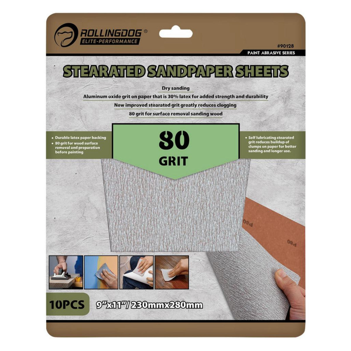 Rollingdog Stearated Sanding Sheets, 230 x 280mm, 80 Grit (Pack of 10) 09653