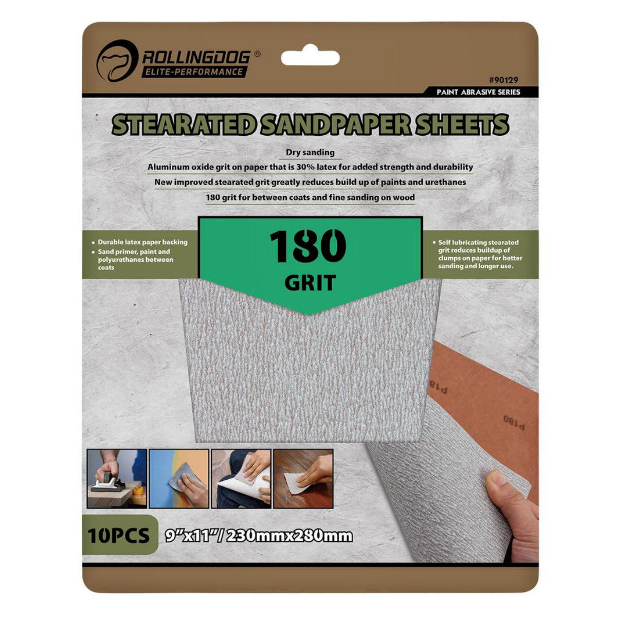 Rollingdog Stearated Sanding Sheets, 230 x 280mm, 180 Grit (Pack of 10) 09654