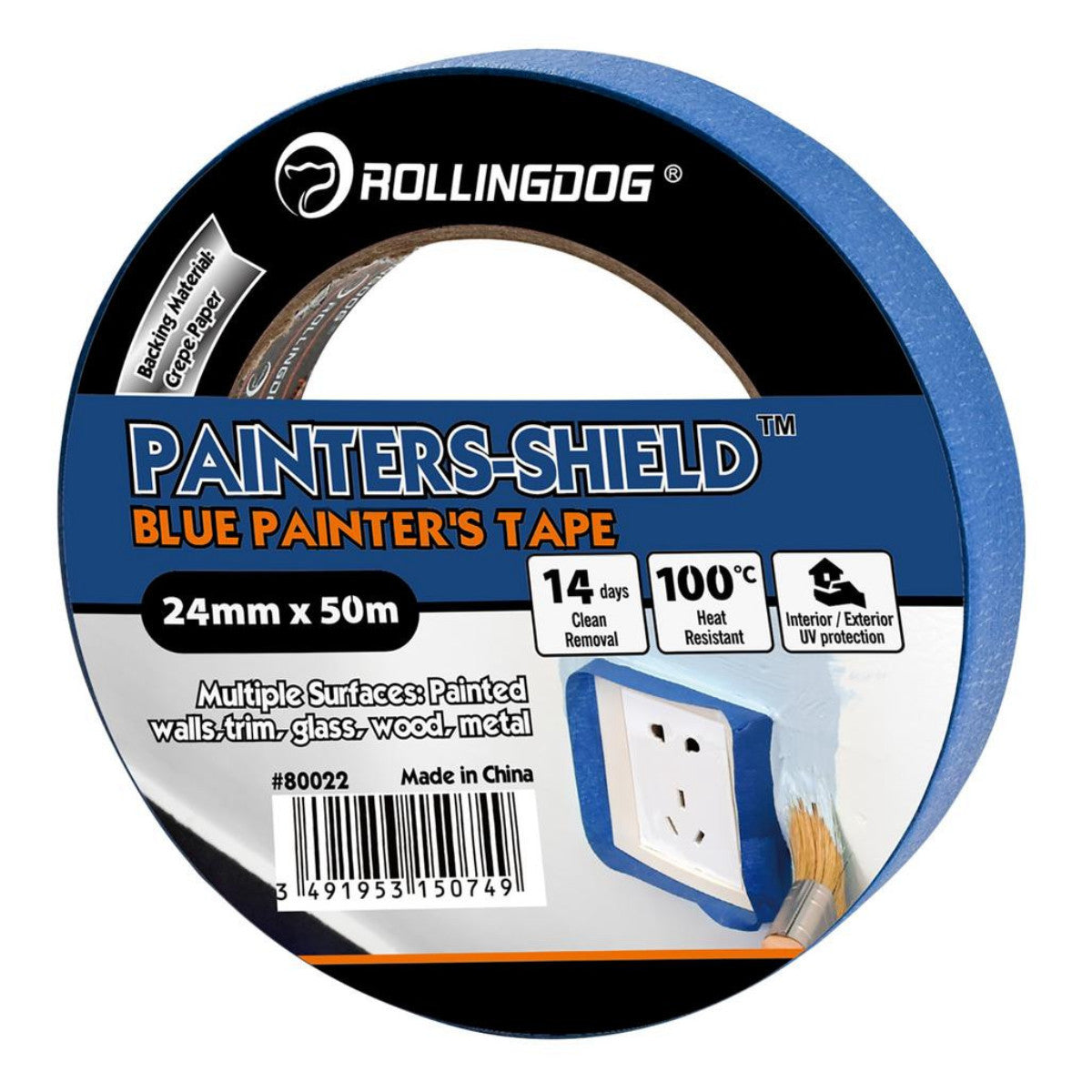 Rollingdog PAINTERS-SHIELD Blue Masking Tape, 50m x 24mm 09656