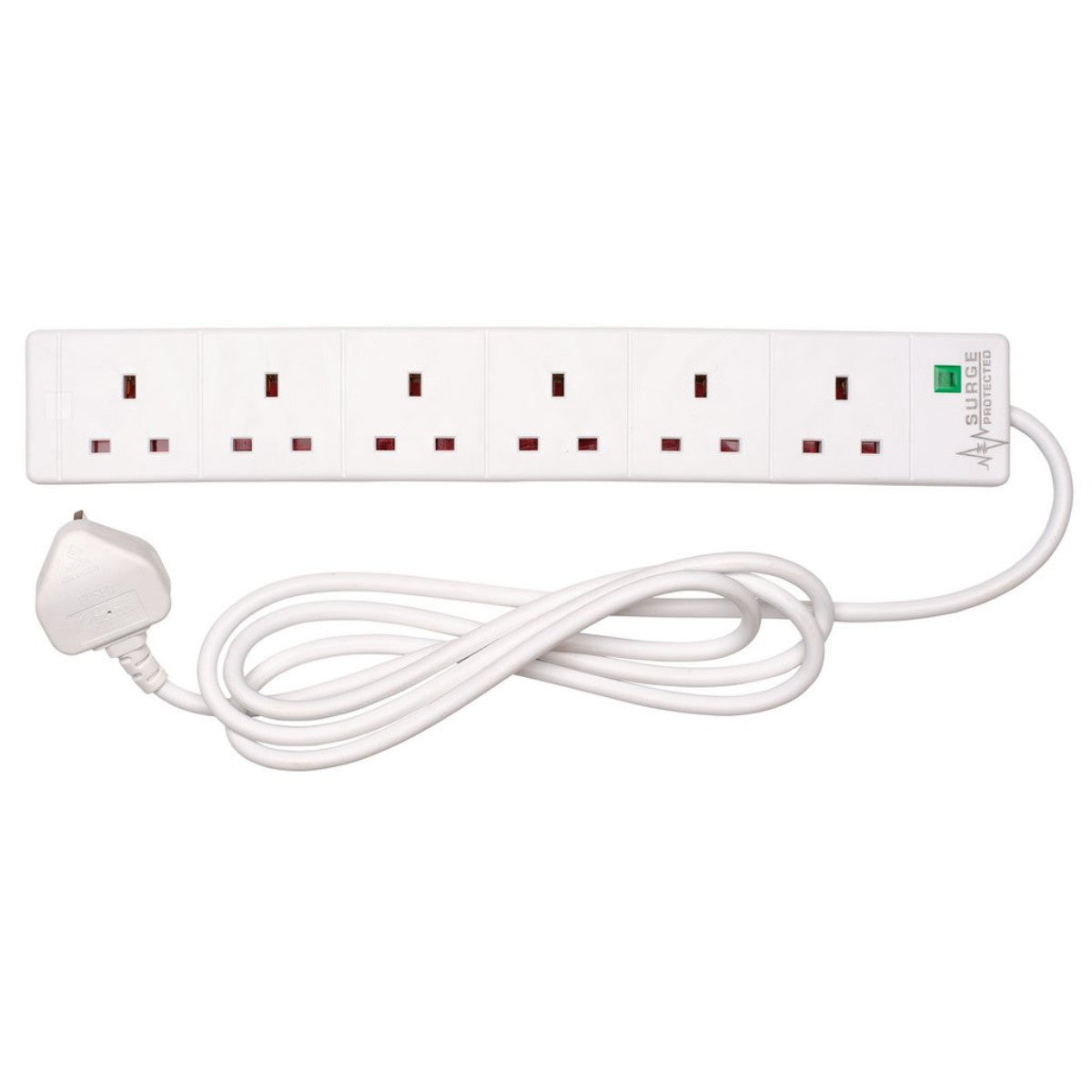 Draper Six Socket Surge Protected Extension Lead with Neon Indicator, 2m 09659