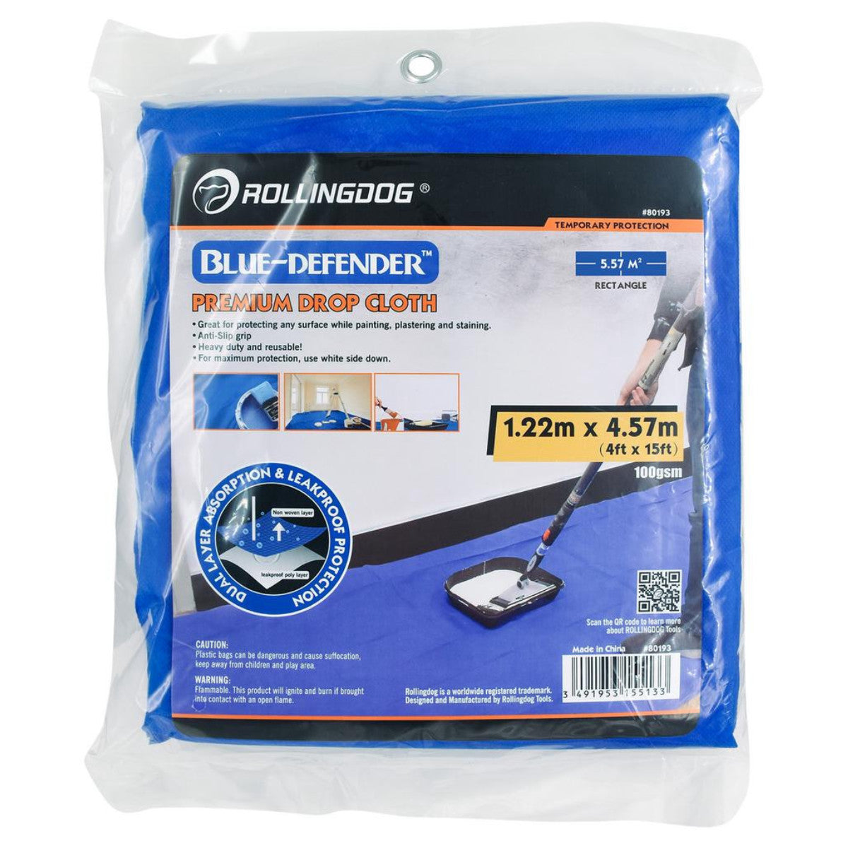 Rollingdog BLUE-DEFENDER Premium Drop Cloth, 1.2 x 4.5m 09664