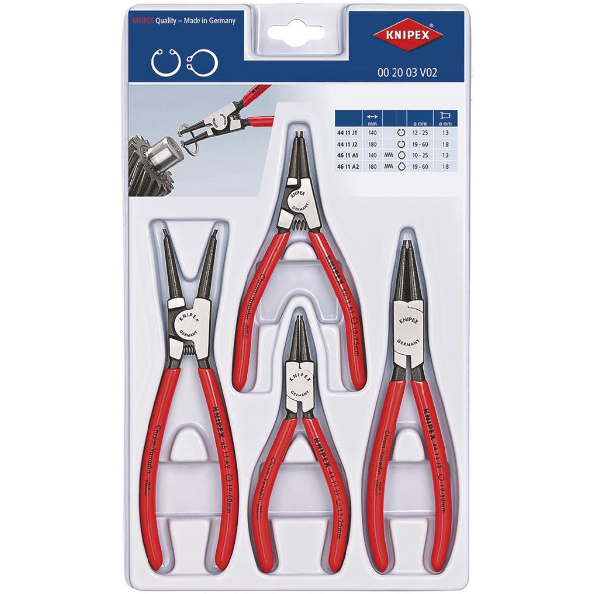 Knipex 00 20 03 V02 Set of Circlip Pliers, 4 parts 09894