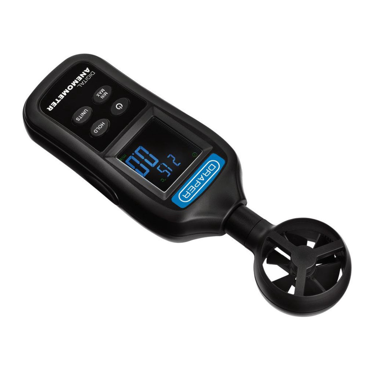 Draper Handheld Digital Anemometer - Wind Speed and Temperature Meter, 0.4-30m/s and -20 to +70°C 12445