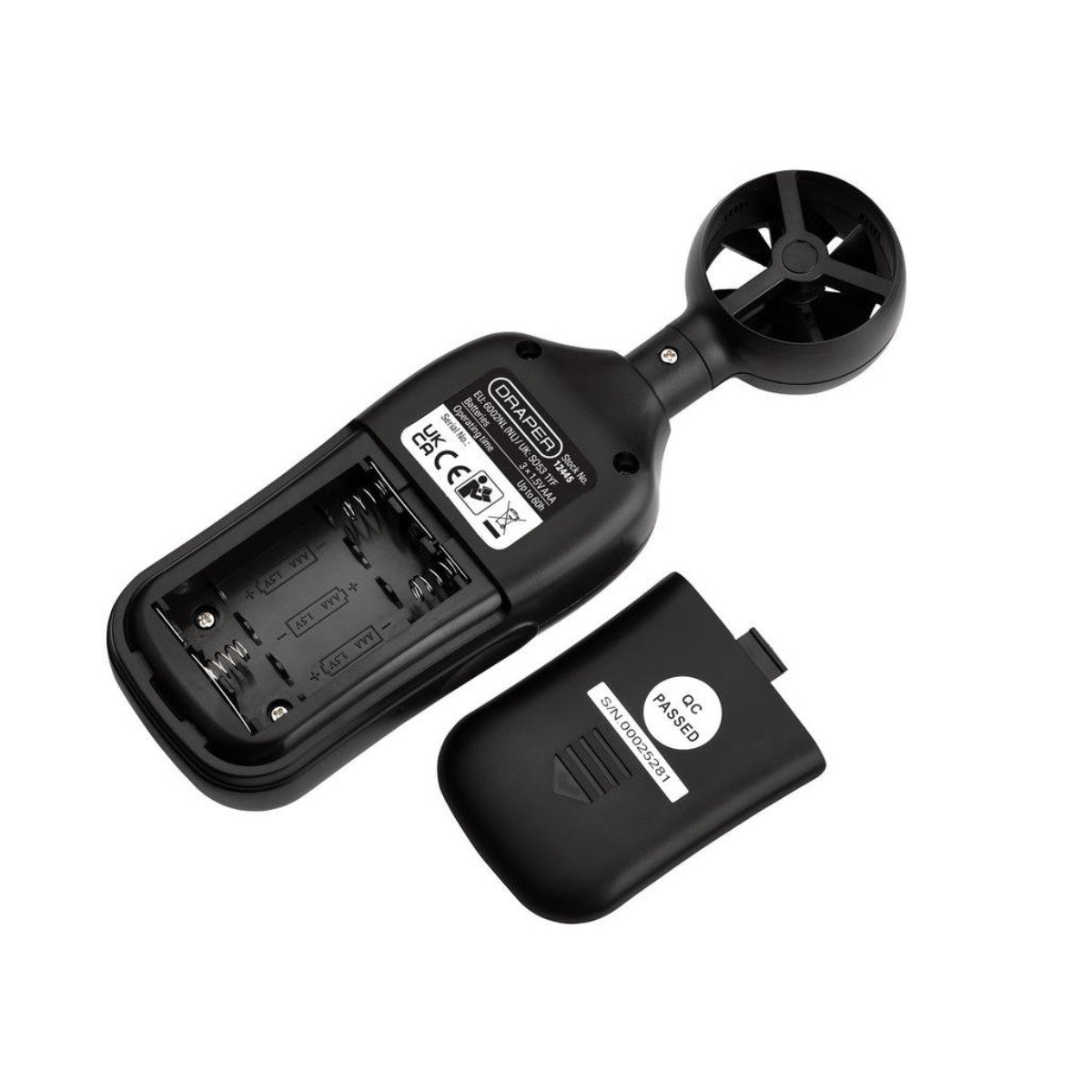 Draper Handheld Digital Anemometer - Wind Speed and Temperature Meter, 0.4-30m/s and -20 to +70°C 12445