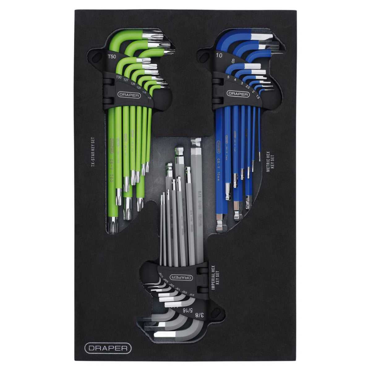Draper TX-STAR, Imperial & Metric Ball End Hex Key Sets (27 Piece) 12822