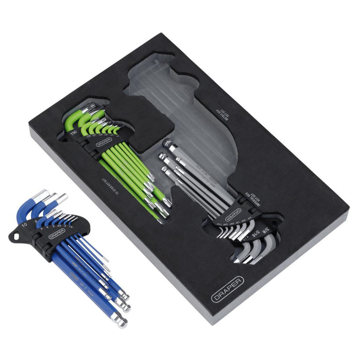 Draper TX-STAR, Imperial & Metric Ball End Hex Key Sets (27 Piece) 12822