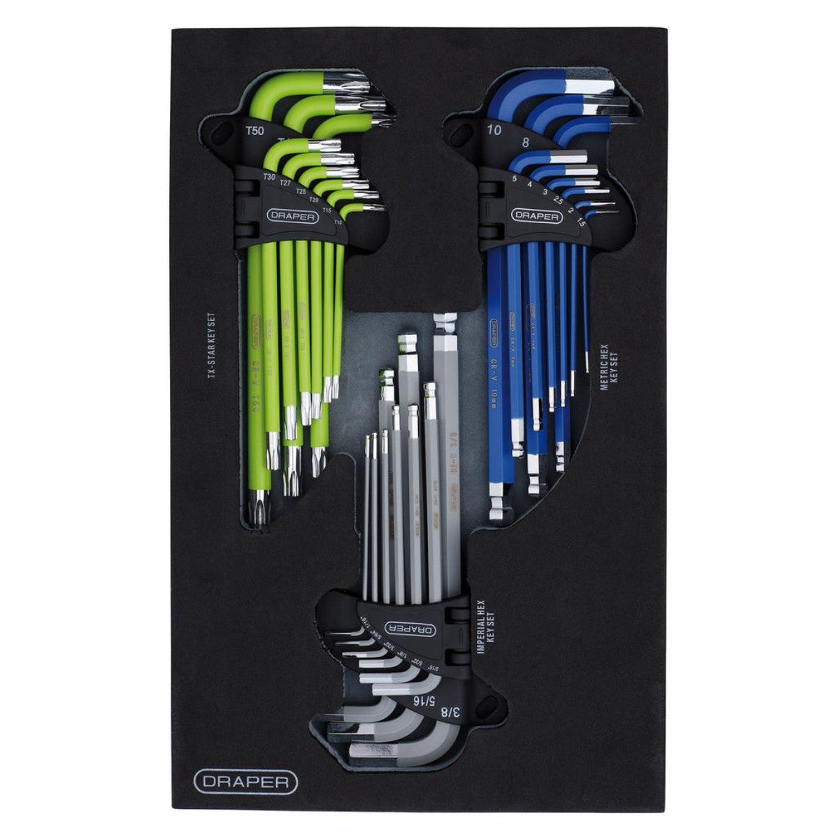 Draper TX-STAR, Imperial & Metric Ball End Hex Key Sets (27 Piece) 12822